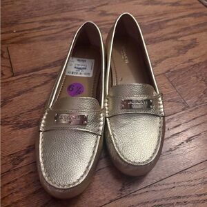 Coach Metallic Gold Penny Loafers - Women's